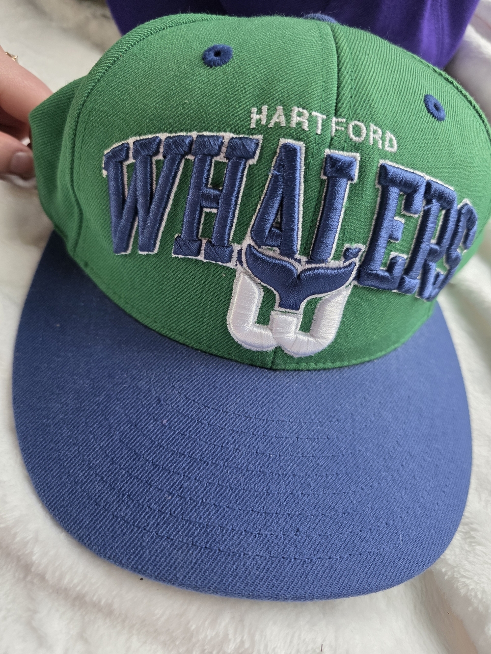 Hartford Whalers Green and Blue Embroidered Snapback Hat Mitchell & Ness 7 5/8